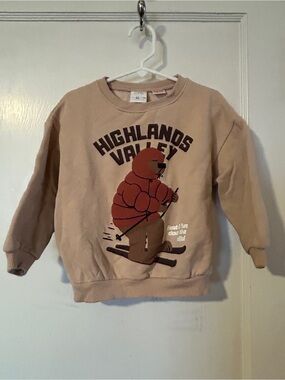 Zara Beige Crewneck Sweatshirt with Dark Graphic